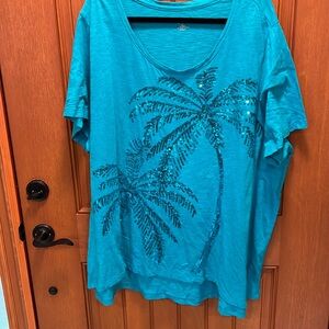 🍀3X 26W/28W 100% cotton tunic length sequin embellished tee.🍀